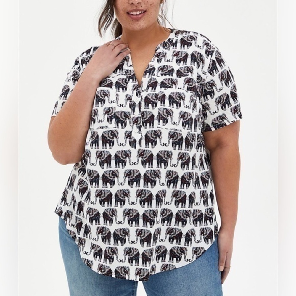 Torrid elephant print popover half button top 0 large